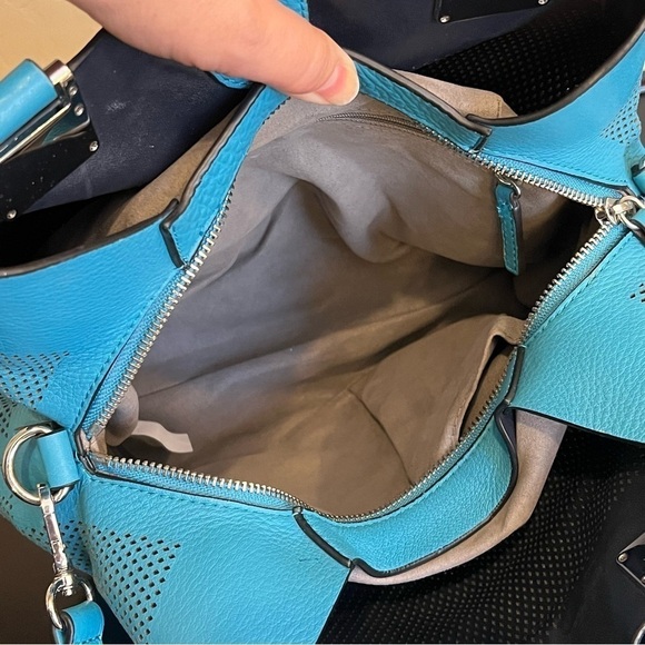 Vince Camuto Beatt blue Moon perforated leather satchel bag with strap EUC - Picture 5 of 16